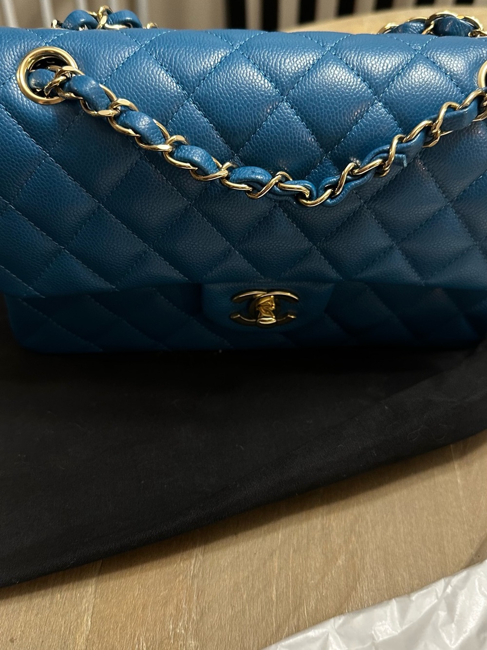 CHANEL Small Quilted Top Handle Shoulder Bag in Teal Blue with Gold Hardware - Picture 10 of 12